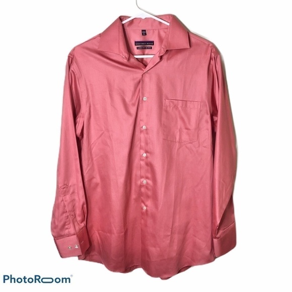 Geoffrey Beene Classic Fit No Iron Button Down Sz 15.5 Shirt Pink Red - Picture 1 of 6
